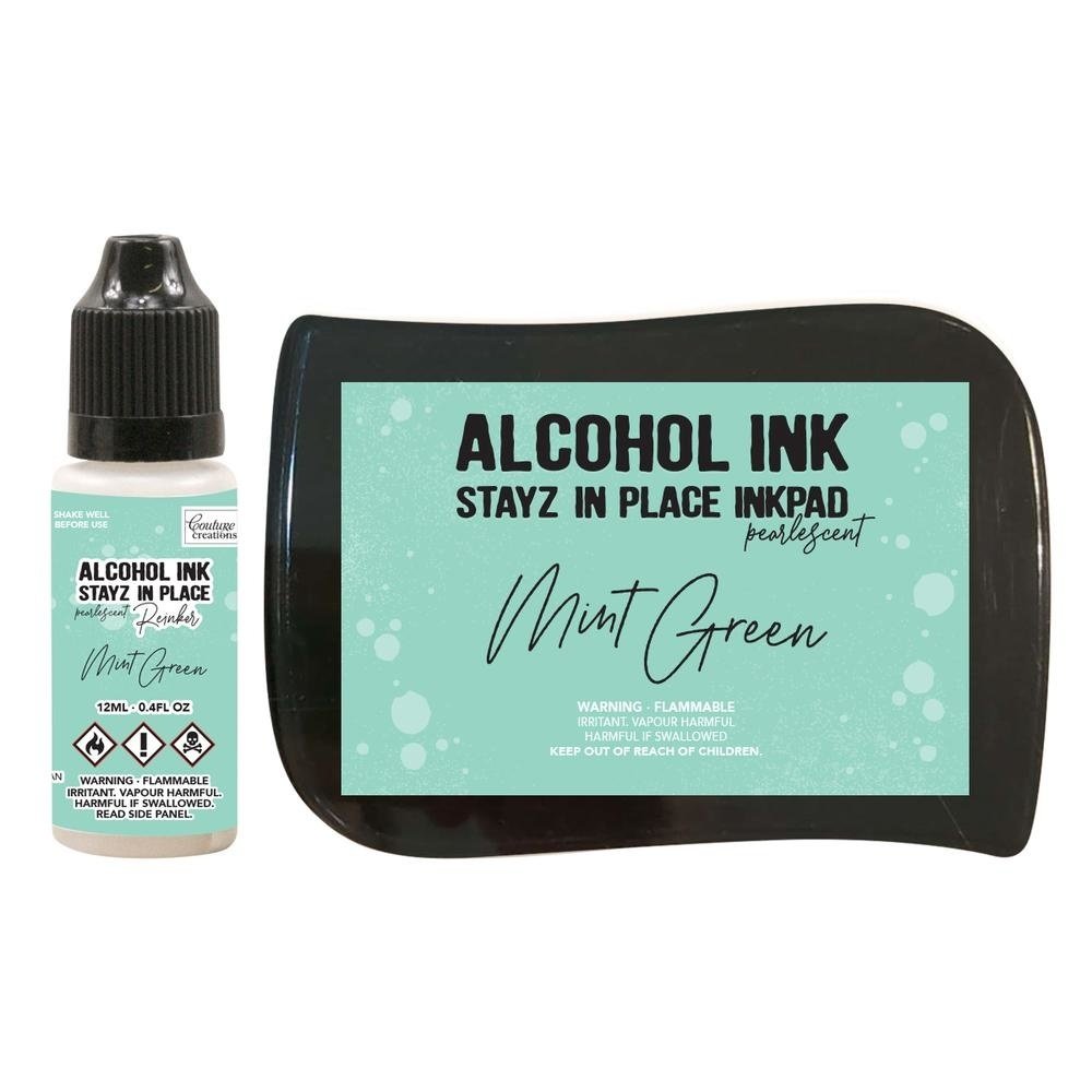 Couture Creations Stayz in Place Alcohol Ink Pearlescent Mint Green Pad+Reinker (CO728186) Couture Creations Stayz in Place Alcohol Ink Pearlescent Mint Green Pad+Reinker (CO728186)