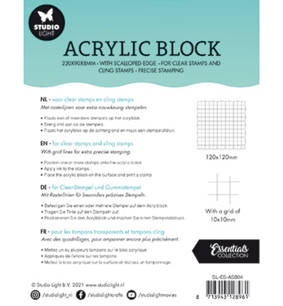 Studio Light Acrylic Stamp Block 12x12 cm (SL-ES-ASB04) Studio Light Acrylic Stamp Block 12x12 cm (SL-ES-ASB04)