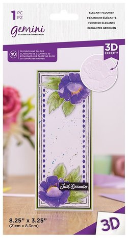 Gemini Slimline Elegant Flourish 3D Embossing Folder (GEM-EF3.25-3D-ELFL)