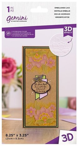Gemini Slimline Embellished Lace 3D Embossing Folder (GEM-EF3.25-3D-EMLA) Gemini Slimline Embellished Lace 3D Embossing Folder (GEM-EF3.25-3D-EMLA)
