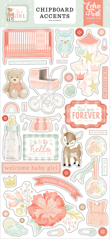 Echo Park It's A Girl 6x13 Inch Chipboard Accents (IAG277021) Echo Park It's A Girl 6x13 Inch Chipboard Accents (IAG277021)