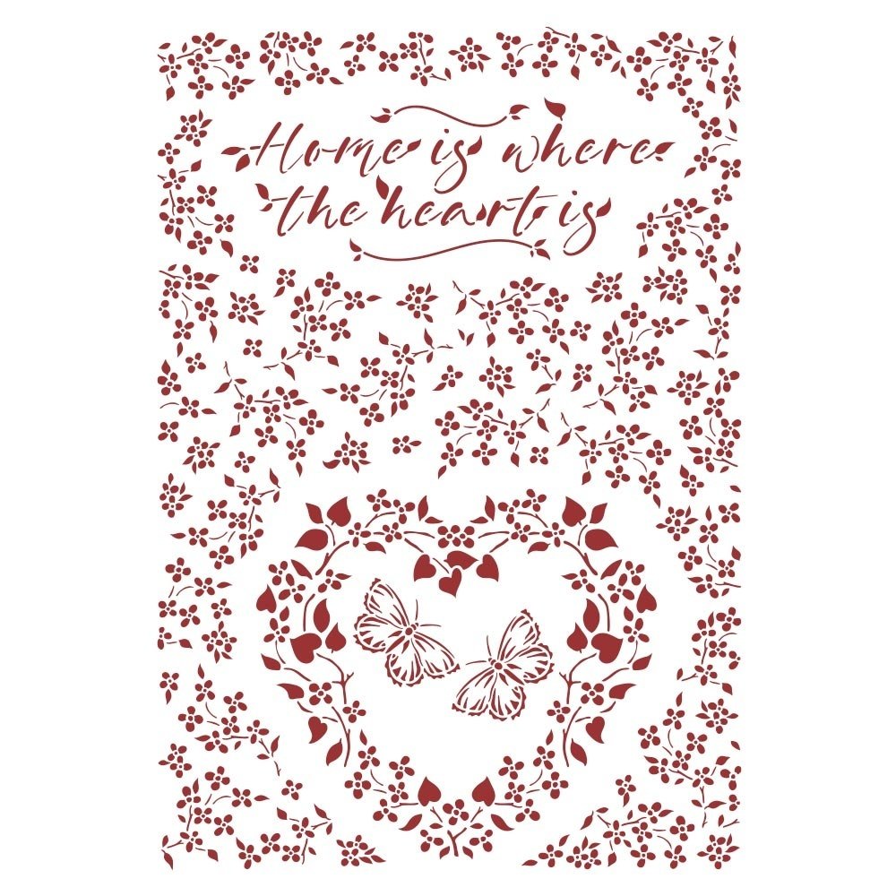 Stamperia Provence Masking Stencil A4 Home is Where the Hearting (KSG490)