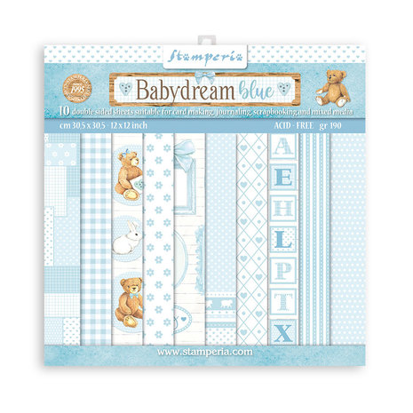 Stamperia Babydream Blue 12x12 Inch Paper Pack (SBBL106)