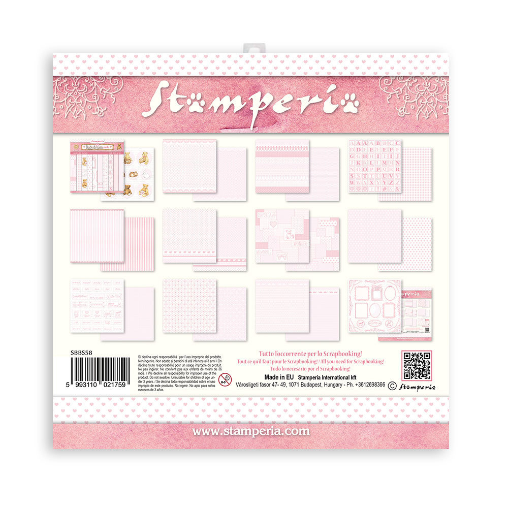 Stamperia Babydream Pink 8x8 Inch Paper Pack (SBBS58) Stamperia Babydream Pink 8x8 Inch Paper Pack (SBBS58)