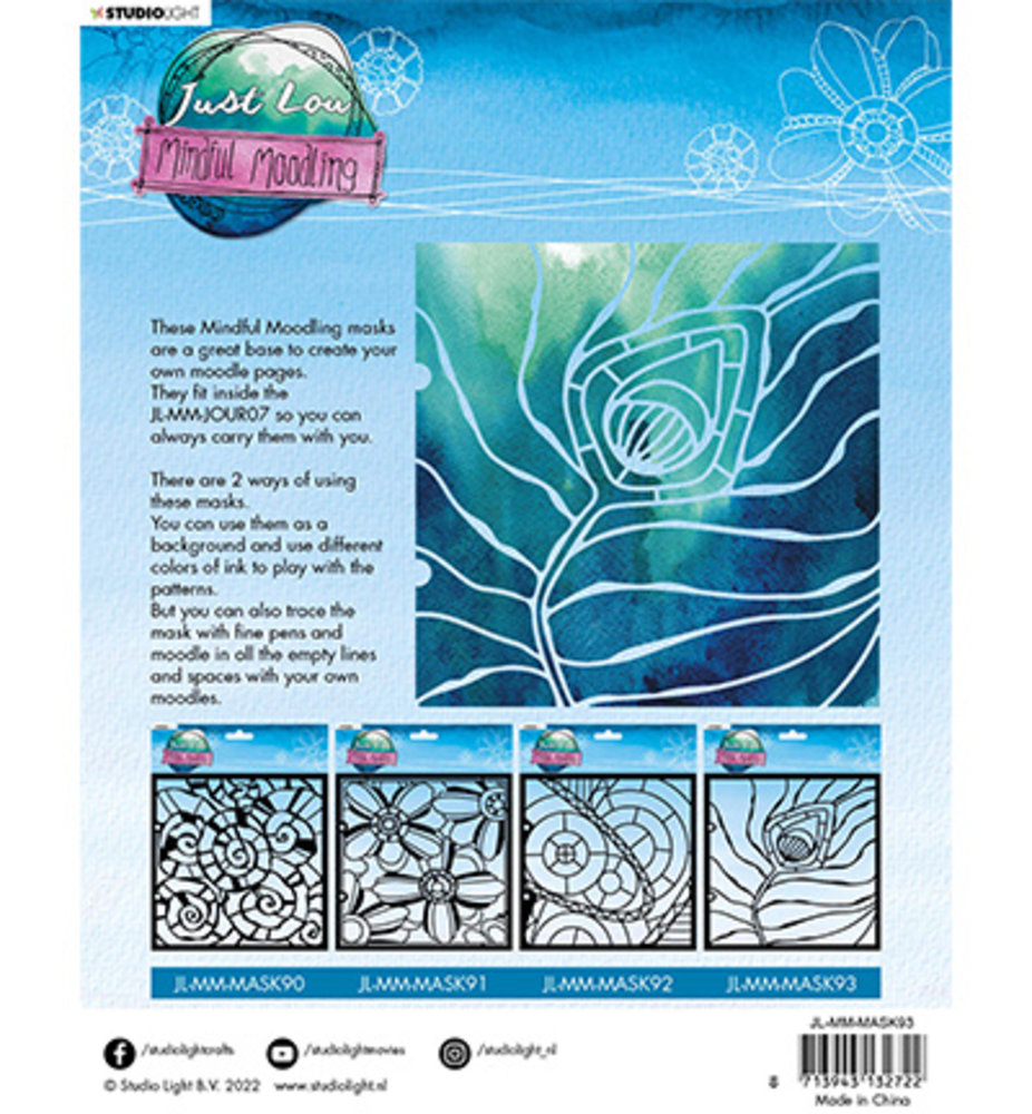 Studio Light Just Lou Mindful Moodling Masking Stencil Peacock Feather (JL-MM-MASK93) Studio Light Just Lou Mindful Moodling Masking Stencil Peacock Feather (JL-MM-MASK93)