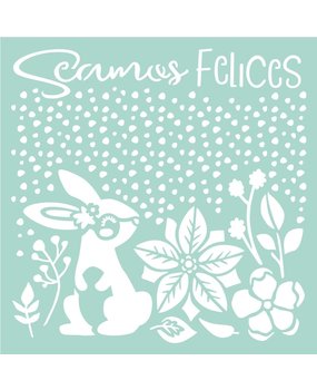 Stamperia Thick Stencil 18x18cm Seamos Felices Rabbit (KSTDQ32)