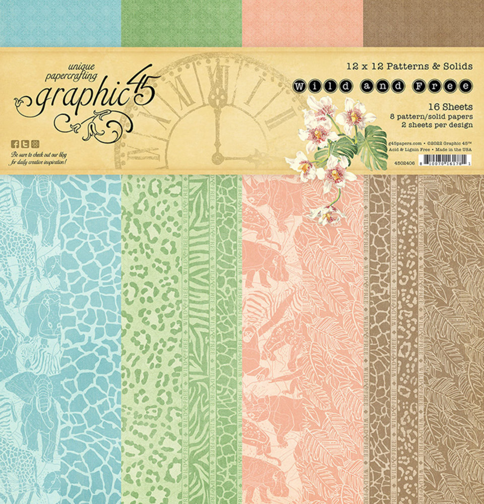Graphic 45 Wild & Free 12x12 Inch Patterns & Solids Paper Pack (4502406) Graphic 45 Wild & Free 12x12 Inch Patterns & Solids Paper Pack (4502406)