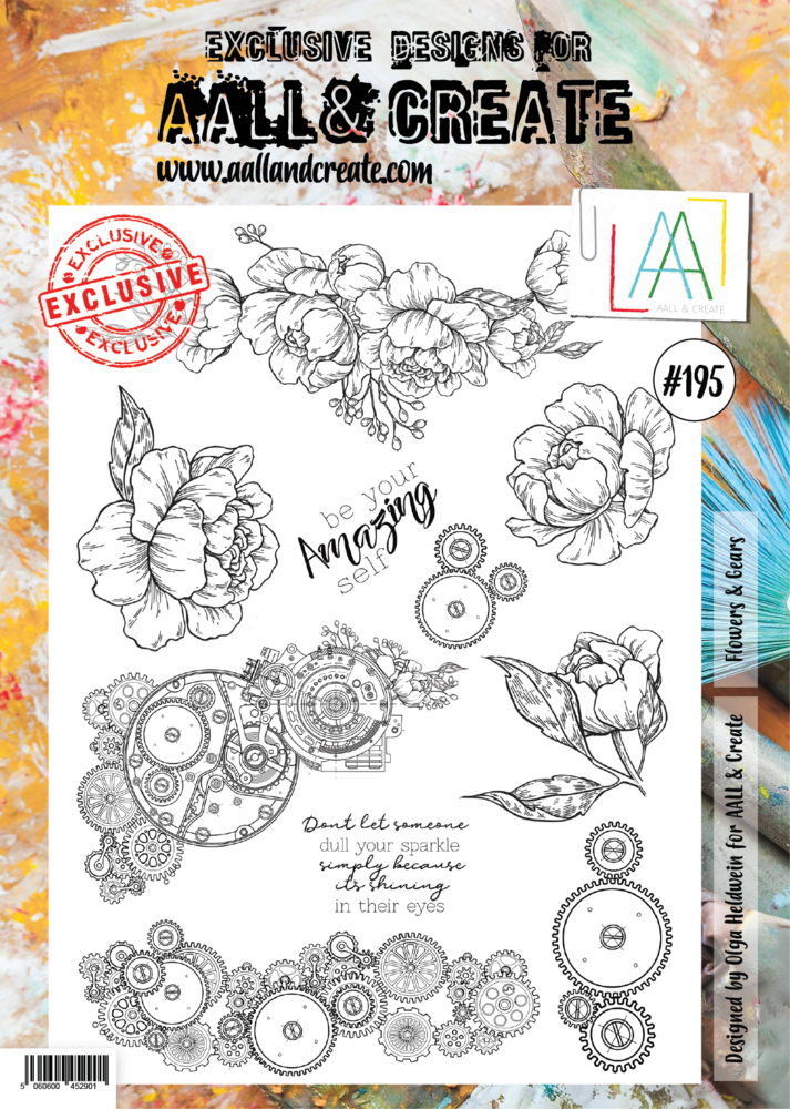 AALL and Create Clear Stamp Set A4 Flowers & Gears (AALL-TP-195)