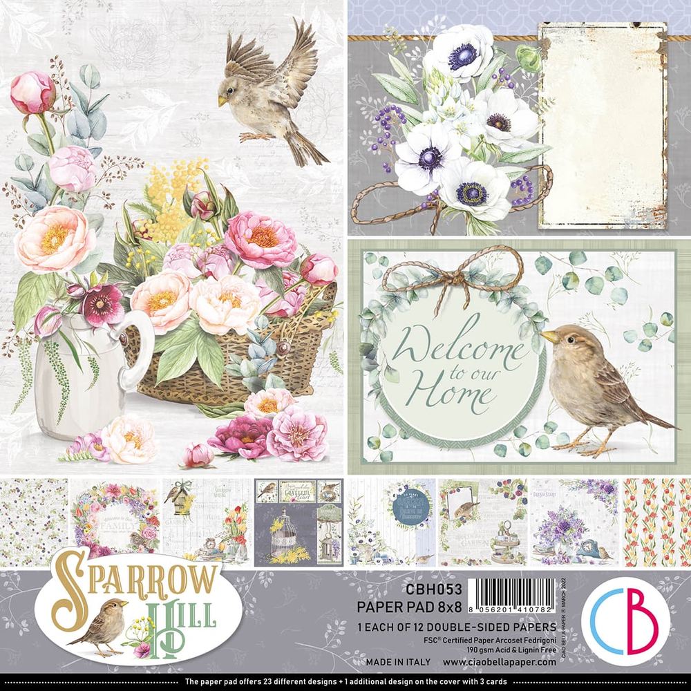 Ciao Bella Papercrafting Sparrow Hill 8x8 Inch Paper Pad (CBH053)