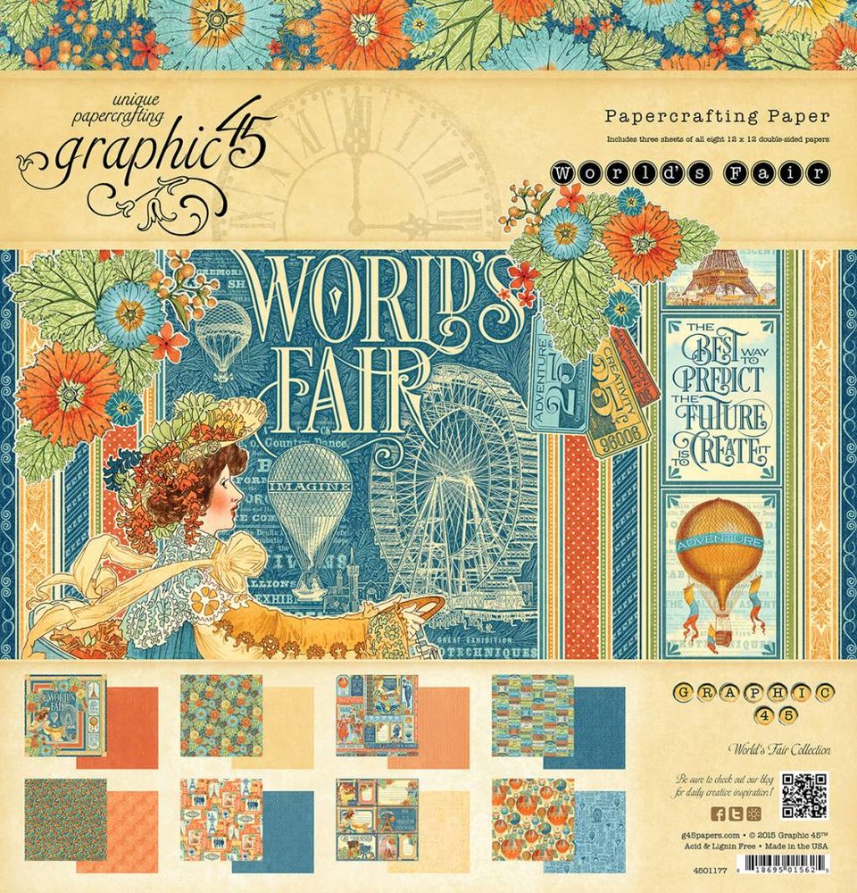 Graphic 45 World's Fair 12x12 Inch Paper Pad (4501177) Graphic 45 World's Fair 12x12 Inch Paper Pad (4501177)
