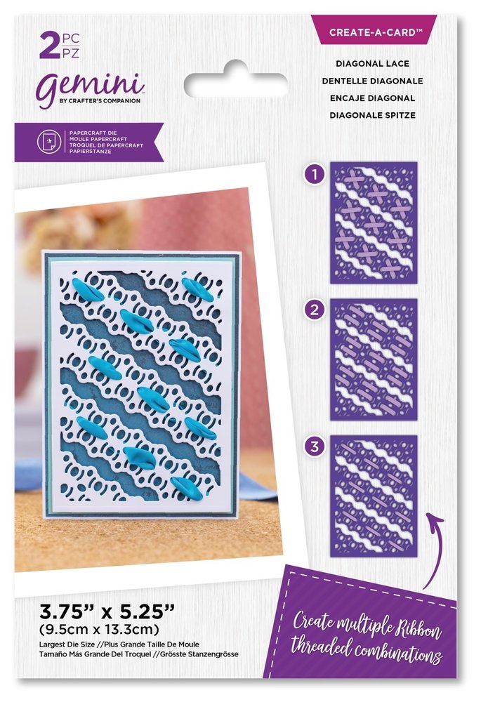 Gemini Ribbon Threading Diagonal Lace Create-a-Card Dies (GEM-MD-CAD-DILA) Gemini Ribbon Threading Diagonal Lace Create-a-Card Dies (GEM-MD-CAD-DILA)