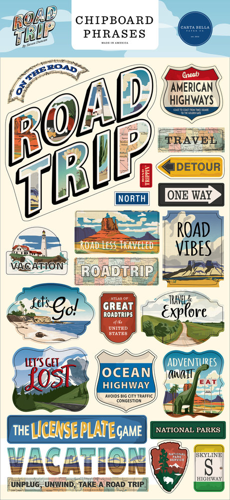 Carta Bella Road Trip 6x13 Inch Chipboard Phrases (CBRT151022)
