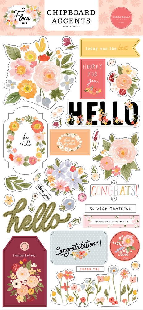 Carta Bella Flora No.5 6x13 Inch Chipboard Accents (CBFLON152021) Carta Bella Flora No.5 6x13 Inch Chipboard Accents (CBFLON152021)