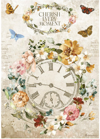 Stamperia Garden of Promises Cherish Every Moment Clock Rice Paper A4 (DFSA4689) Stamperia Garden of Promises Cherish Every Moment Clock Rice Paper A4 (DFSA4689)
