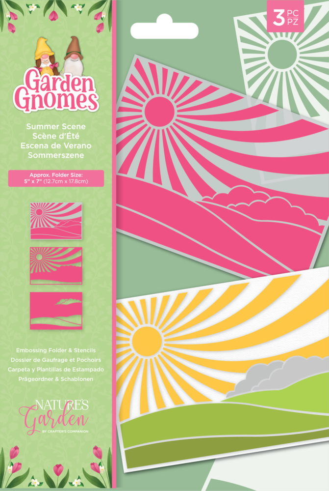 Crafter's Companion Garden Gnomes Embossing Folder & Stencils Summer Scene (NG-GGN-EF5-SUSC)