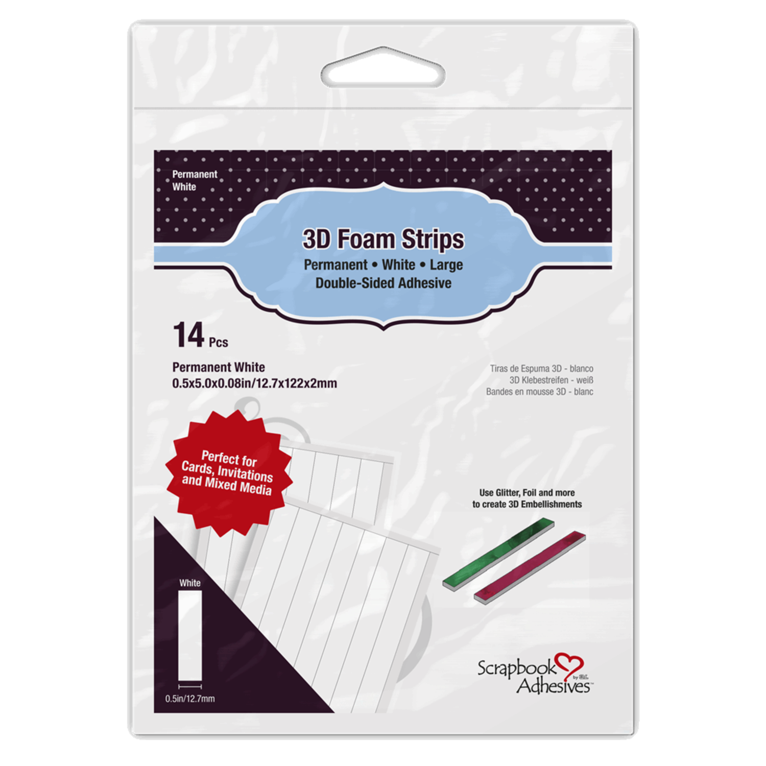 Scrapbook Adhesives 3D Foam Strips 0.5 Inch White 01416 10 Paperpads