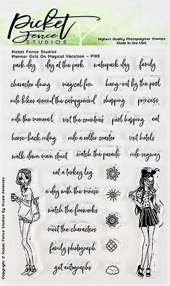 Picket Fence Studios Planner Girls on Magical Vacation Clear Stamps (P-106)