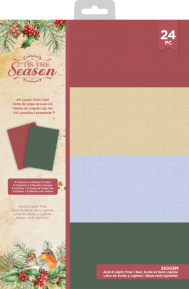 Crafter's Companion Tis the Season A4 Luxury Linen Card Pack (TTS-LMIXCARD-A4)