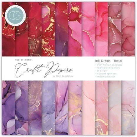 Craft Consortium Essential Craft Papers 6x6 Inch Paper Pad Ink Drops Rose (CCEPAD022B)