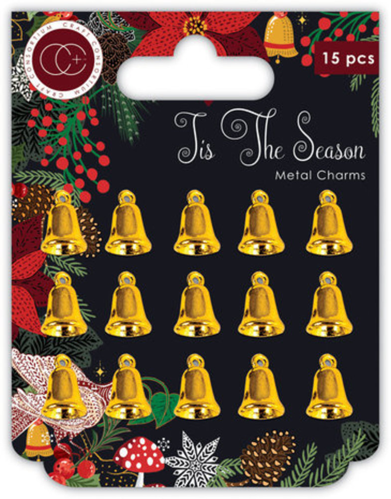 Craft Consortium Tis the Season Metal Charms Gold Bells (CCMCHRM037) Craft Consortium Tis the Season Metal Charms Gold Bells (CCMCHRM037)