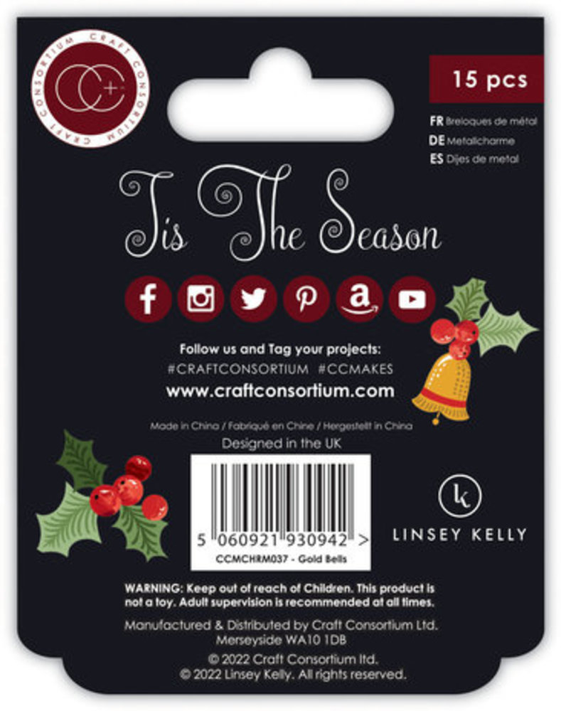 Craft Consortium Tis the Season Metal Charms Gold Bells (CCMCHRM037) Craft Consortium Tis the Season Metal Charms Gold Bells (CCMCHRM037)