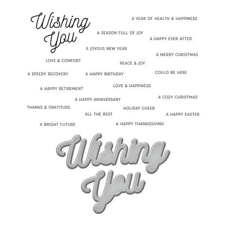 Spellbinders Tinsel Time Lots of Wishing You Sentiments Clear Stamp & Die Set (SDS-176)