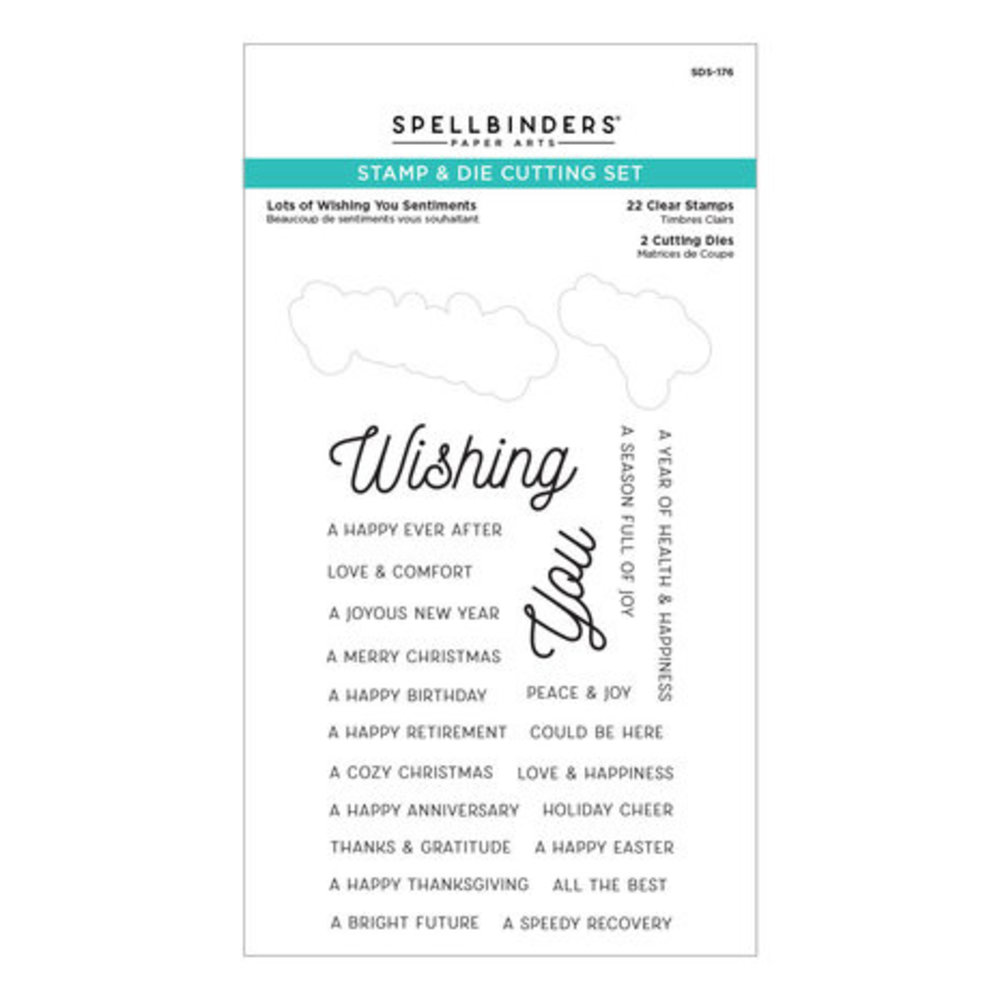 Spellbinders Tinsel Time Lots of Wishing You Sentiments Clear Stamp & Die Set (SDS-176)
