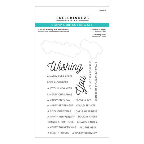 Spellbinders Tinsel Time Lots of Wishing You Sentiments Clear Stamp & Die Set (SDS-176)
