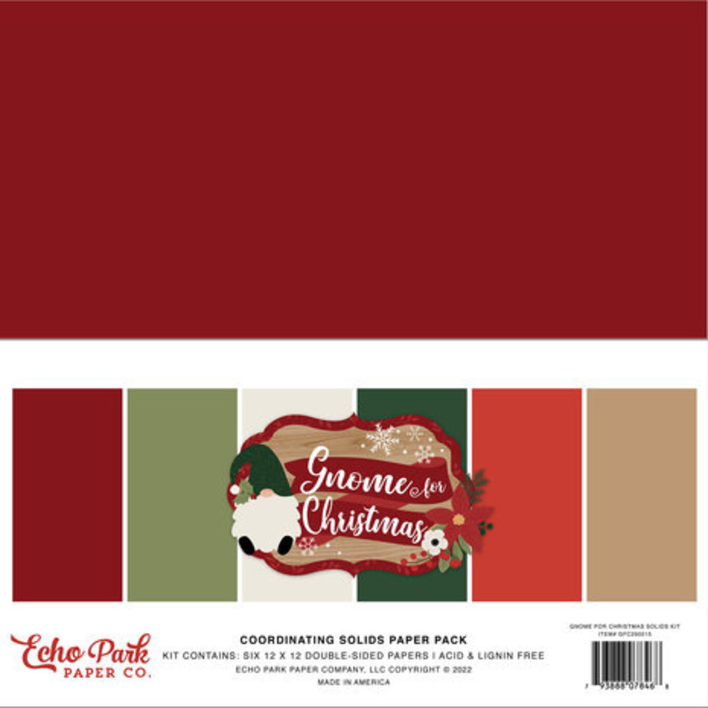 Echo Park Gnome For Christmas 12x12 Inch Coordinating Solids Paper Pack (GFC290015)