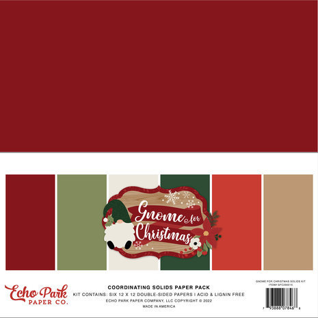 Echo Park Gnome For Christmas 12x12 Inch Coordinating Solids Paper Pack (GFC290015)
