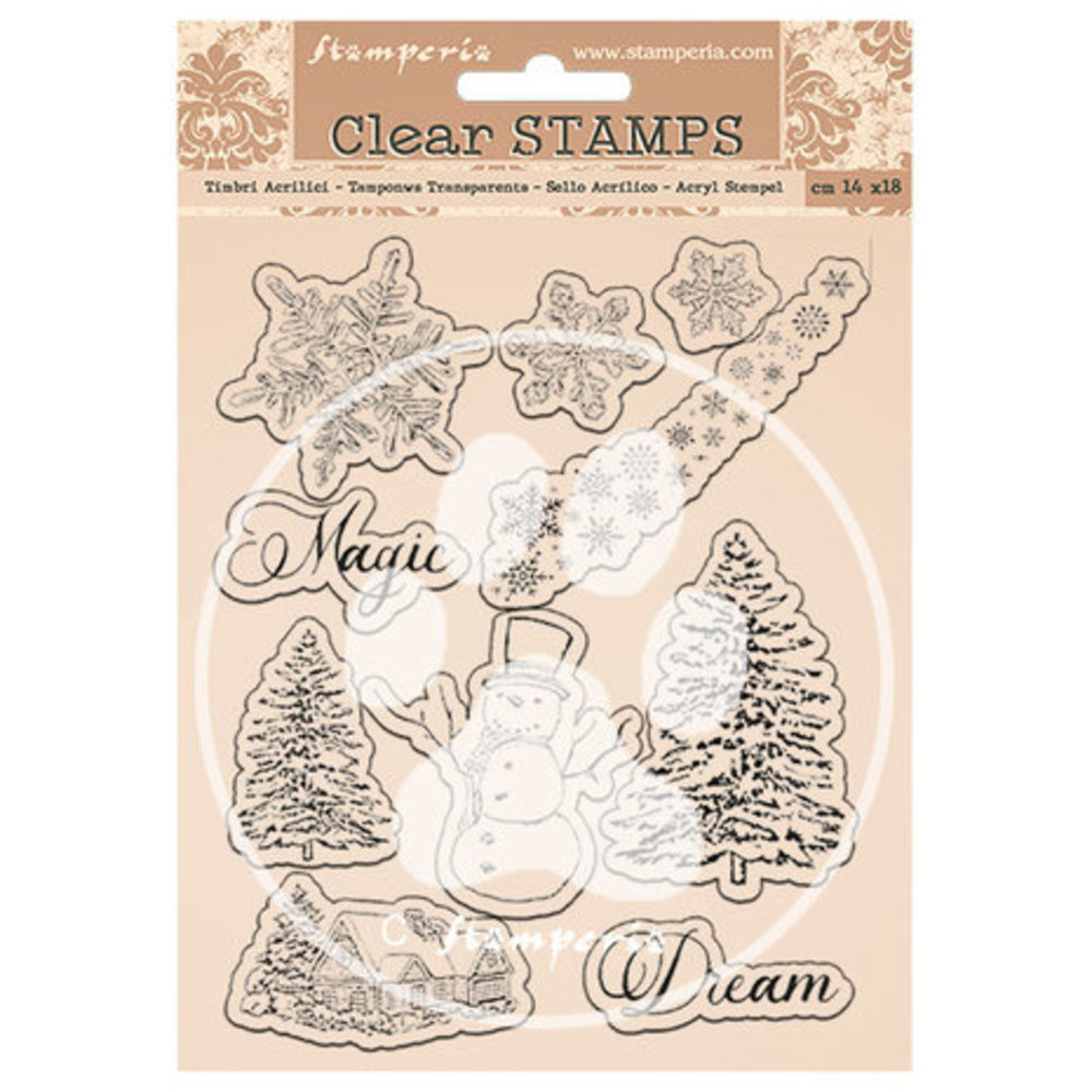 Stamperia Christmas Clear Stamps Snowflakes and Tree (WTK162