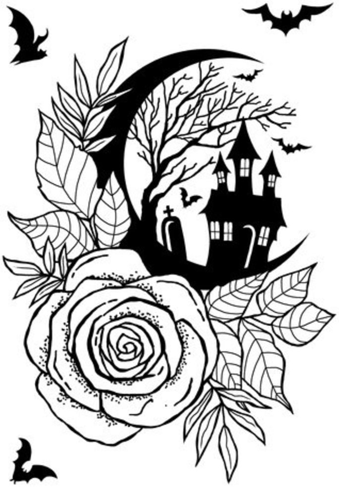 Woodware Moon & Rose Clear Stamps (JGS838)