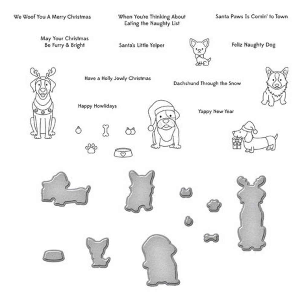 Spellbinders Holiday Cheer Enclosed Christmas Pups Clear Stamp & Die Set (SDS-178)