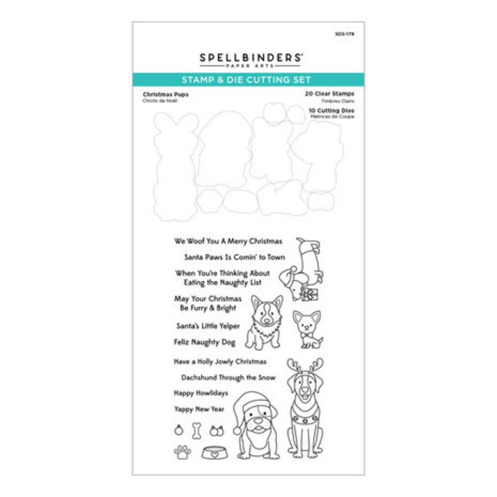 Spellbinders Holiday Cheer Enclosed Christmas Pups Clear Stamp & Die Set (SDS-178)