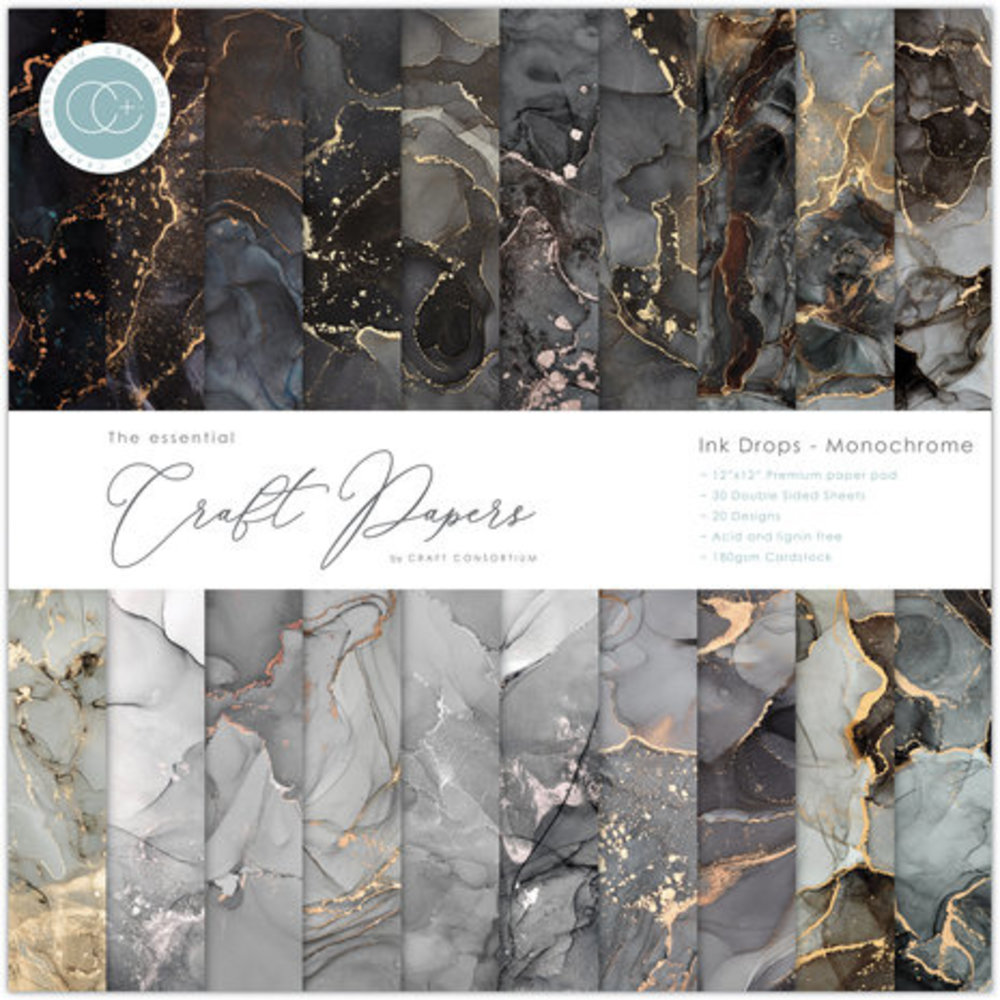 Craft Consortium Essential Craft Papers 12x12 Inch Paper Pad Ink Drops Monochrome (CCEPAD021) Craft Consortium Essential Craft Papers 12x12 Inch Paper Pad Ink Drops Monochrome (CCEPAD021)