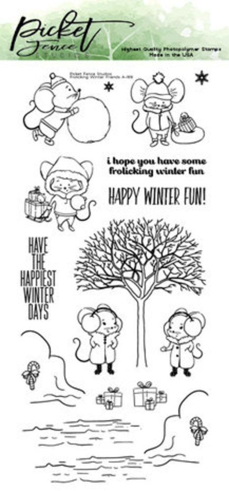 Picket Fence Studios Frolicking Winter Friends 4x8 Inch Clear Stamps (A-168)