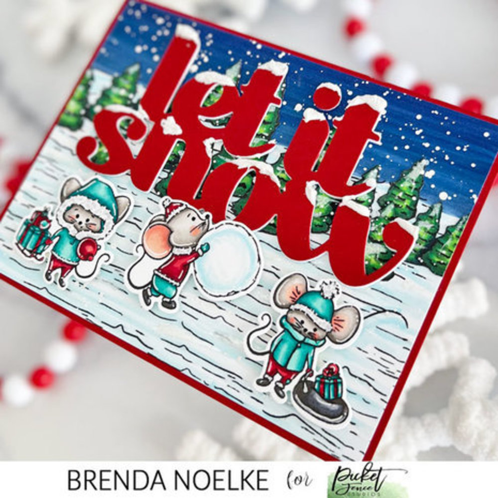 Picket Fence Studios Frolicking Winter Friends 4x8 Inch Clear Stamps (A-168)