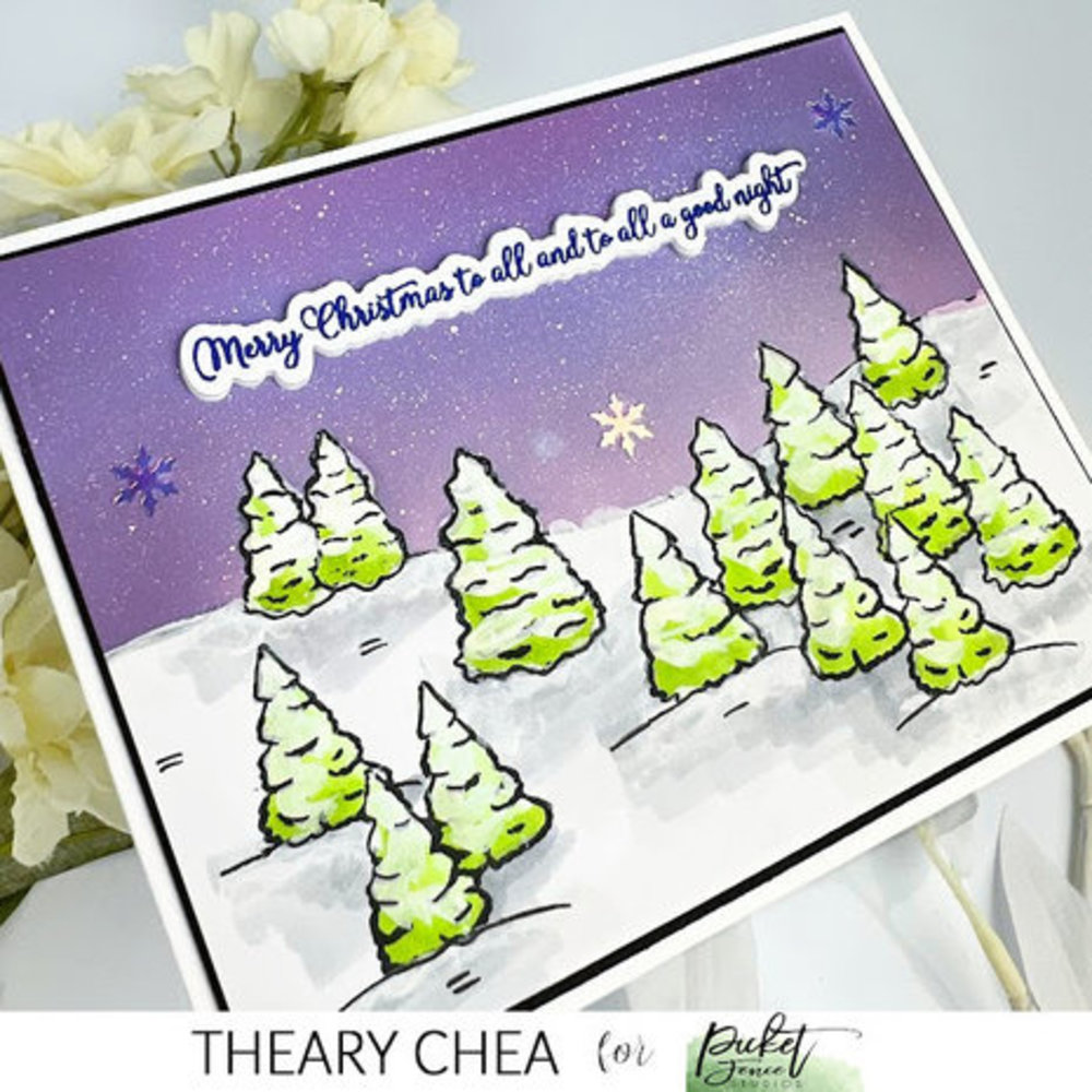 Picket Fence Studios Scene Building Winter Wonderland Trees 4x4 Inch Clear Stamps (BB-200)