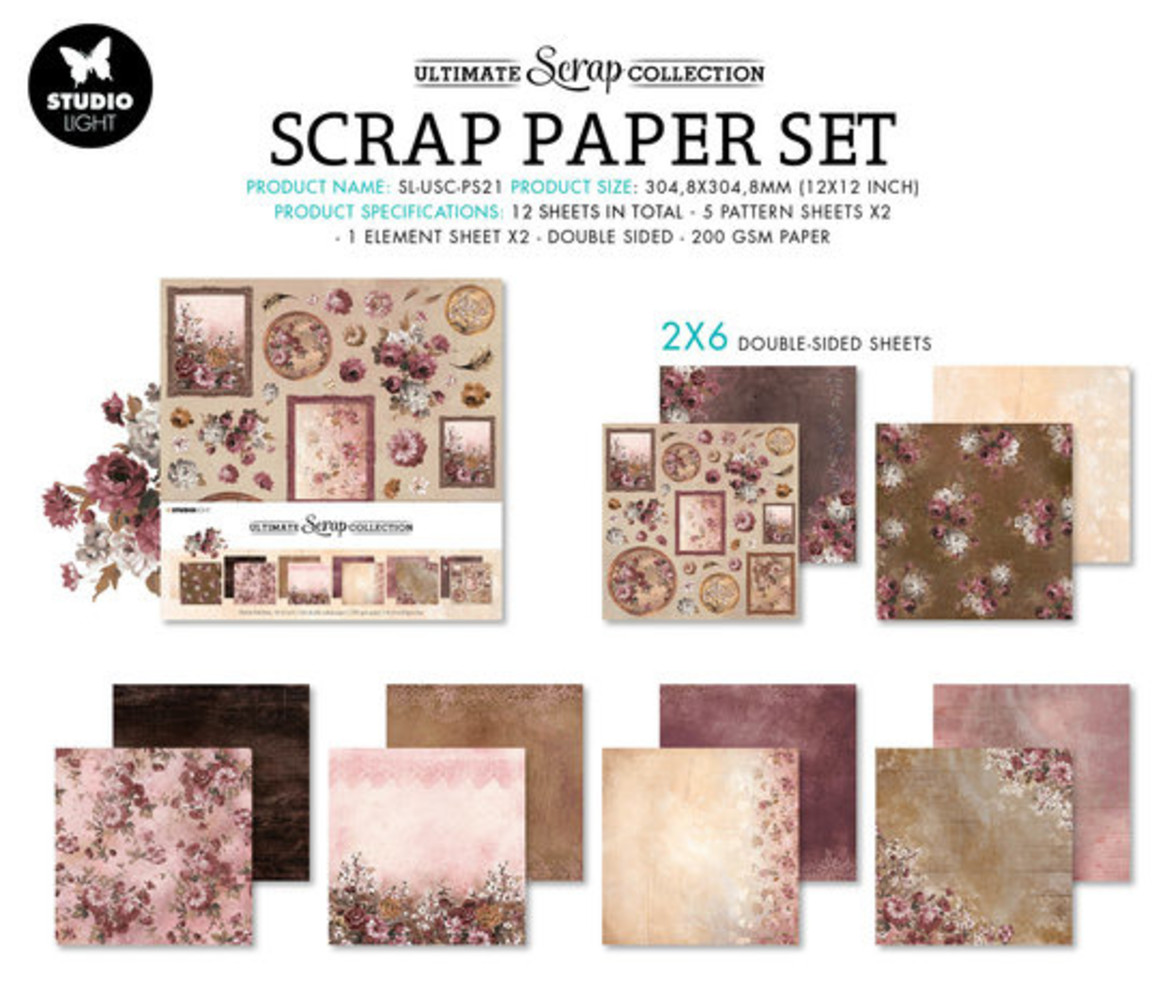Studio Light Ultimate Scrap Collection Vintage Flowers & Wood 12x12 Inch Paper Pack (SL-USC-PS21) Studio Light Ultimate Scrap Collection Vintage Flowers & Wood 12x12 Inch Paper Pack (SL-USC-PS21)