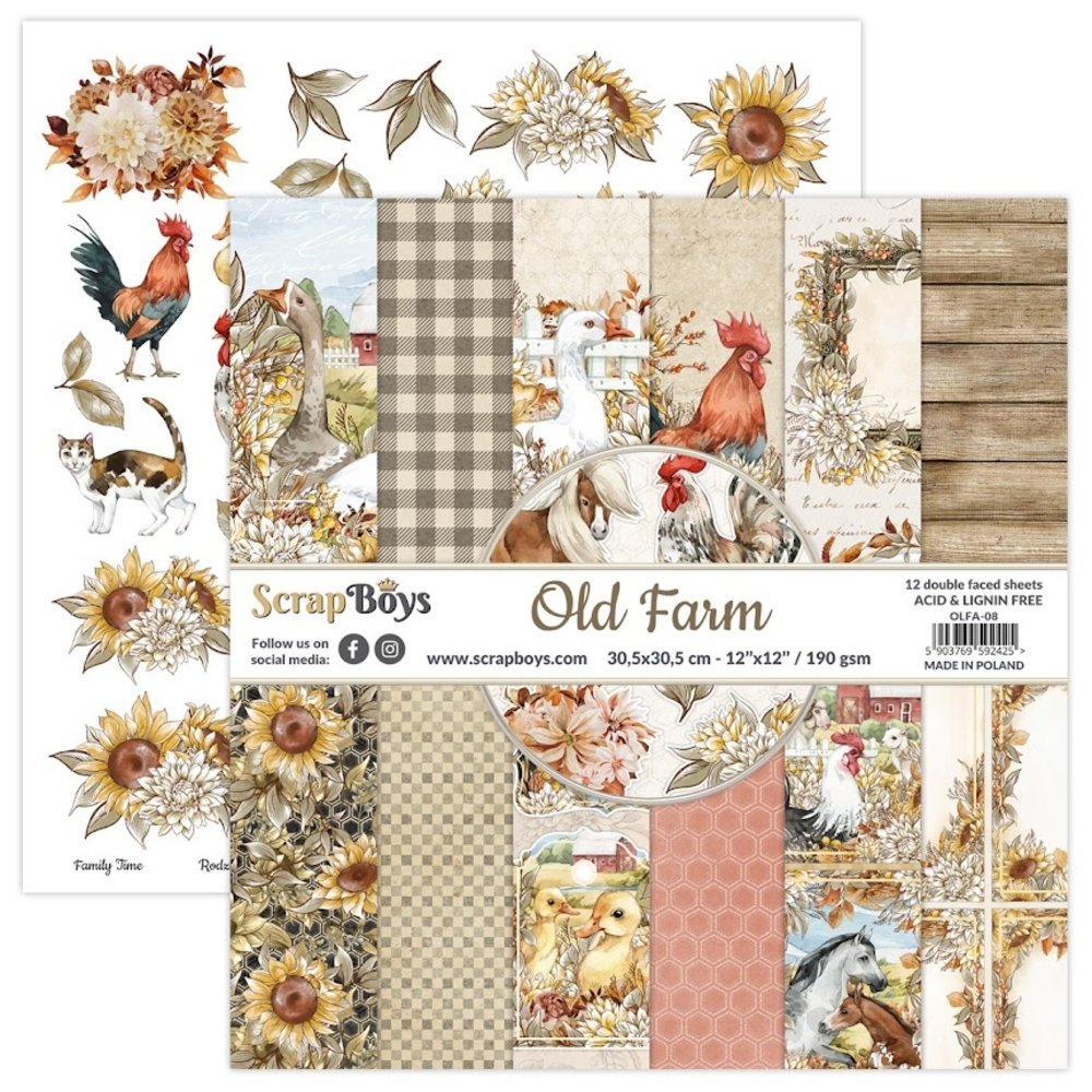 ScrapBoys Old Farm 12x12 Inch Paper Set (OLFA-08) ScrapBoys Old Farm 12x12 Inch Paper Set (OLFA-08)