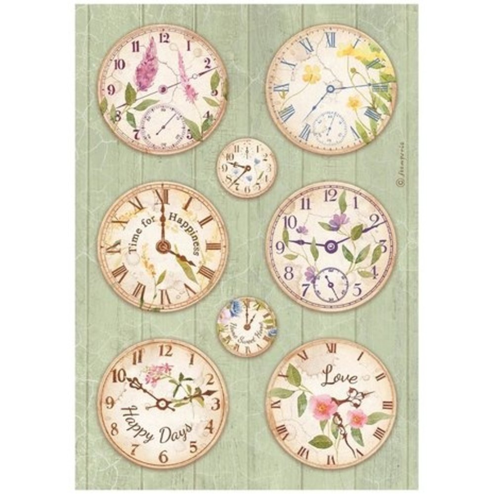 Stamperia Create Happiness Welcome Home Clocks Rice Paper A4 (DFSA4743)