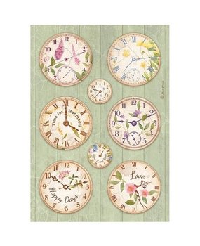 Stamperia Create Happiness Welcome Home Clocks Rice Paper A4 (DFSA4743)
