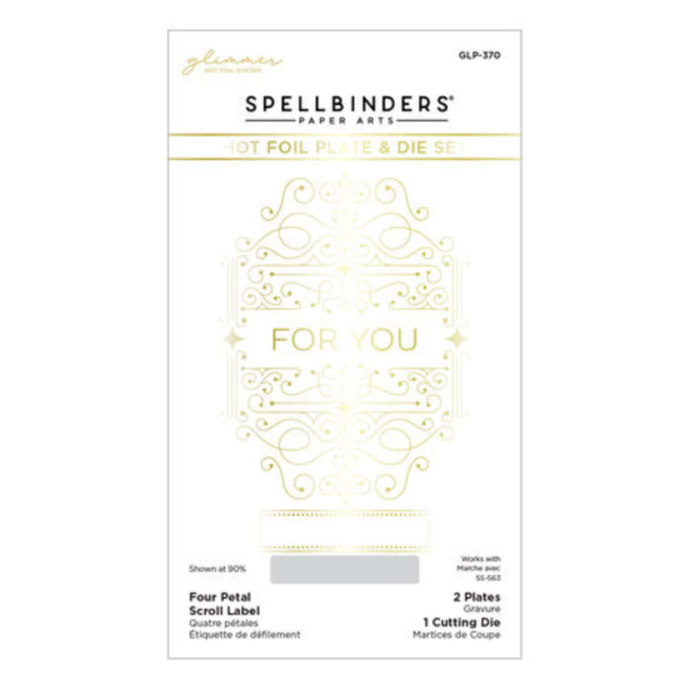Spellbinders Four Petal Scroll Label Glimmer Hot Foil Plate & Die Set (GLP-370) Spellbinders Four Petal Scroll Label Glimmer Hot Foil Plate & Die Set (GLP-370)