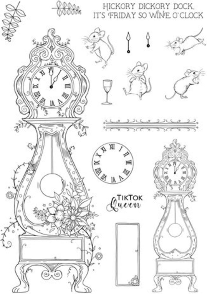 Pink Ink Designs Mother Goose Series Hickory Dickory Dock A5 Clear Stamps (PI203)