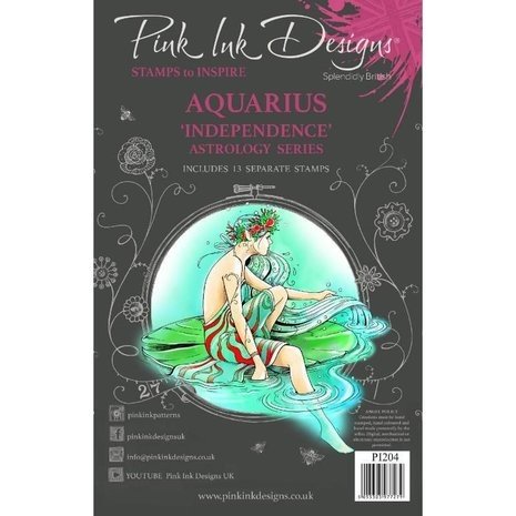 Pink Ink Designs Astrology Series Aquarius "Independence" A5 Clear Stamps (PI204)