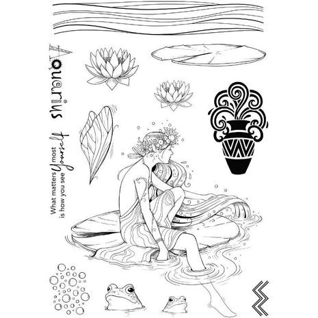 Pink Ink Designs Astrology Series Aquarius "Independence" A5 Clear Stamps (PI204)