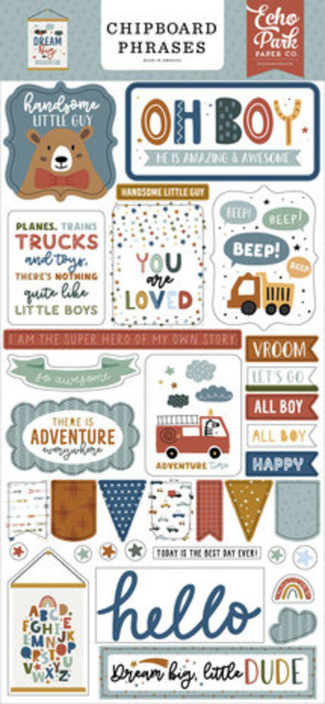 Echo Park Dream Big Little Boy 6x13 Inch Chipboard Phrases (DBB304022) Echo Park Dream Big Little Boy 6x13 Inch Chipboard Phrases (DBB304022)