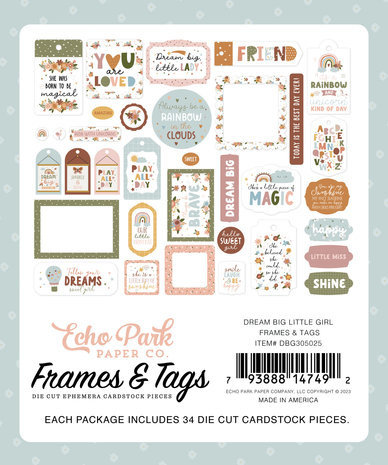 Echo Park Dream Big Little Girl Ephemera Frames & Tags (DBG305025) Echo Park Dream Big Little Girl Ephemera Frames & Tags (DBG305025)