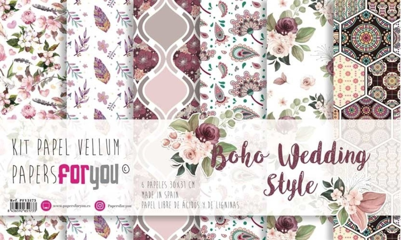 Papers For You Boho Wedding Style 12x12  Inch Vellum Pack (6pcs) (PFY-3173) Papers For You Boho Wedding Style 12x12  Inch Vellum Pack (6pcs) (PFY-3173)