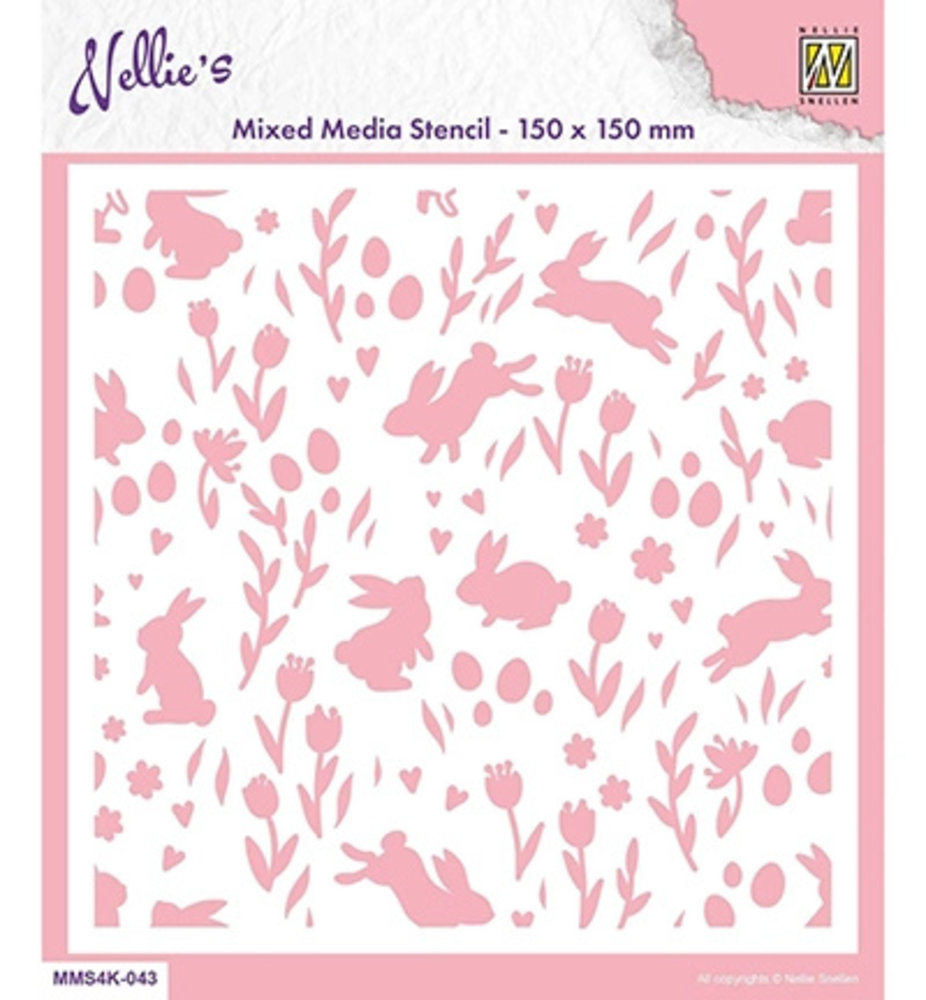 Nellie Snellen Background Rabbit and Tulips Masking Stencil (MMS4K-043) Nellie Snellen Background Rabbit and Tulips Masking Stencil (MMS4K-043)